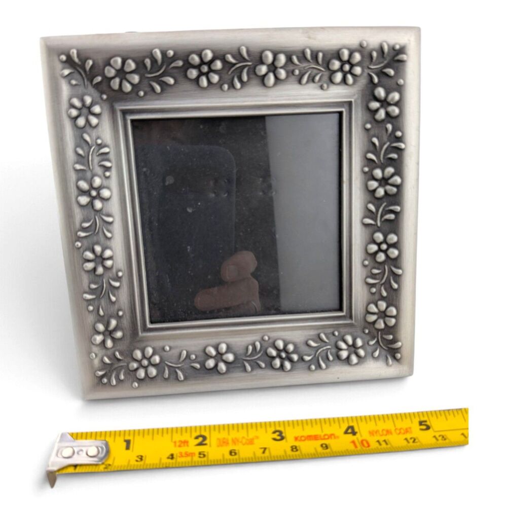 Burnes of Boston 3x3 Floral Silver Tone Metal Picture Frame Square 5.25"